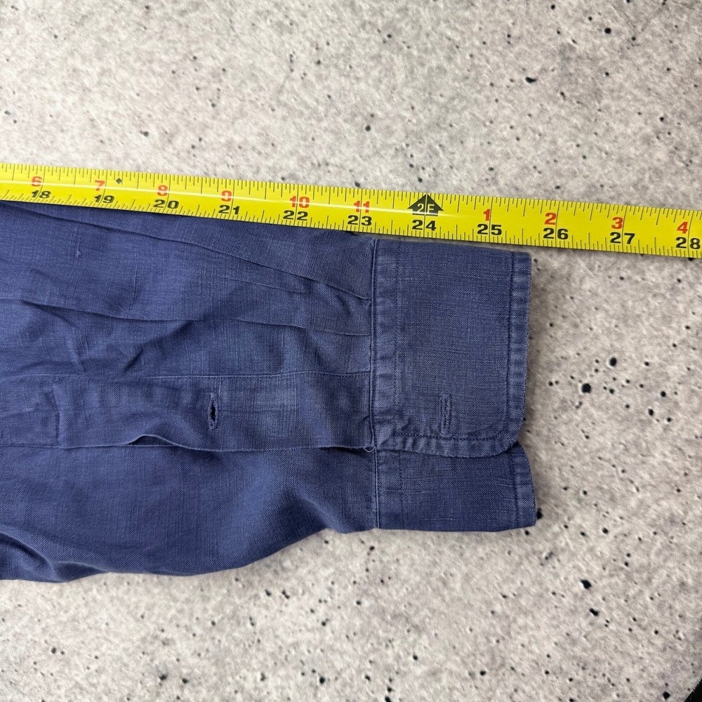 Vintage Polo Ralph Lauren Classic Fit Linen Silk Blend ButtonDown Navy Men Large - Picture 8 of 9